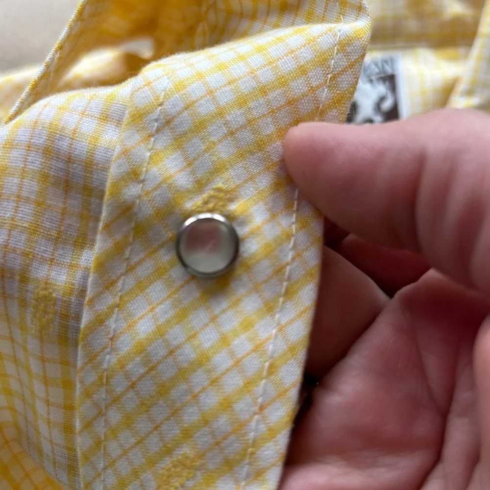 Women's Karman Long Sleeve Western Wear Shirt Yellow Size 12 Pearl Snap VTG - Picture 7 of 8